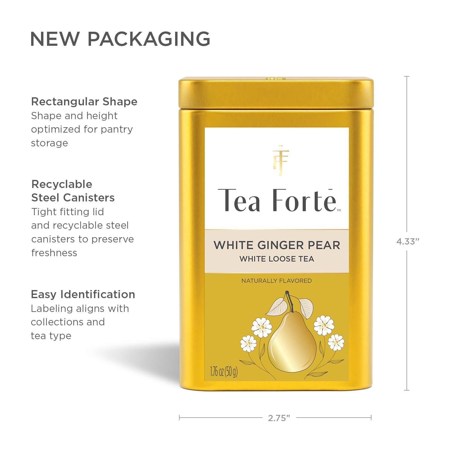White Ginger Pear Loose Leaf Caffeinated White Tea Blend Canister, Makes 35-…