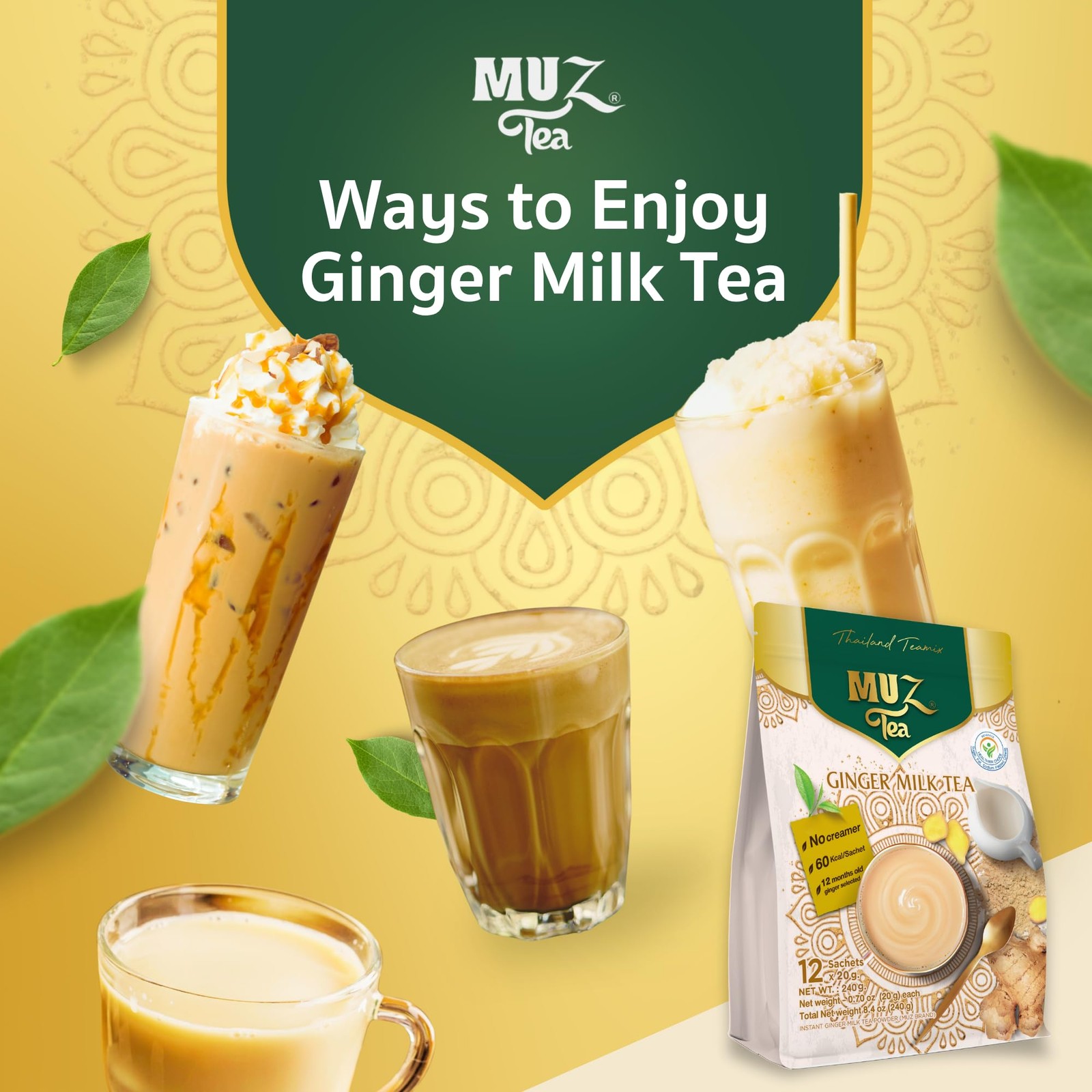 Premium Instant Ginger Tea with Real Milk, Coconut Blossom Sugar & Ginger , L…