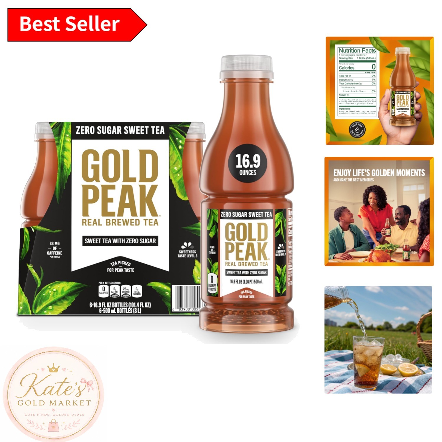 6 Bottles of Real Brewed Zero Sugar Sweet Tea – Refreshing 16.9 fl oz Beverage
