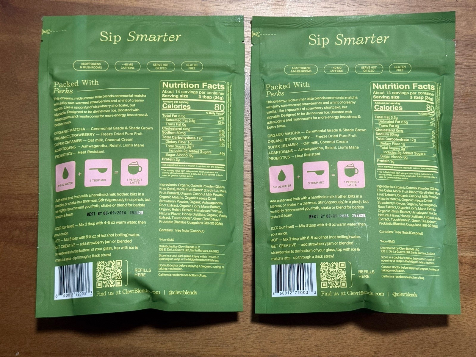 2x Clevr Iced Strawberry Matcha Superlatte 14 Servings Each Bag
