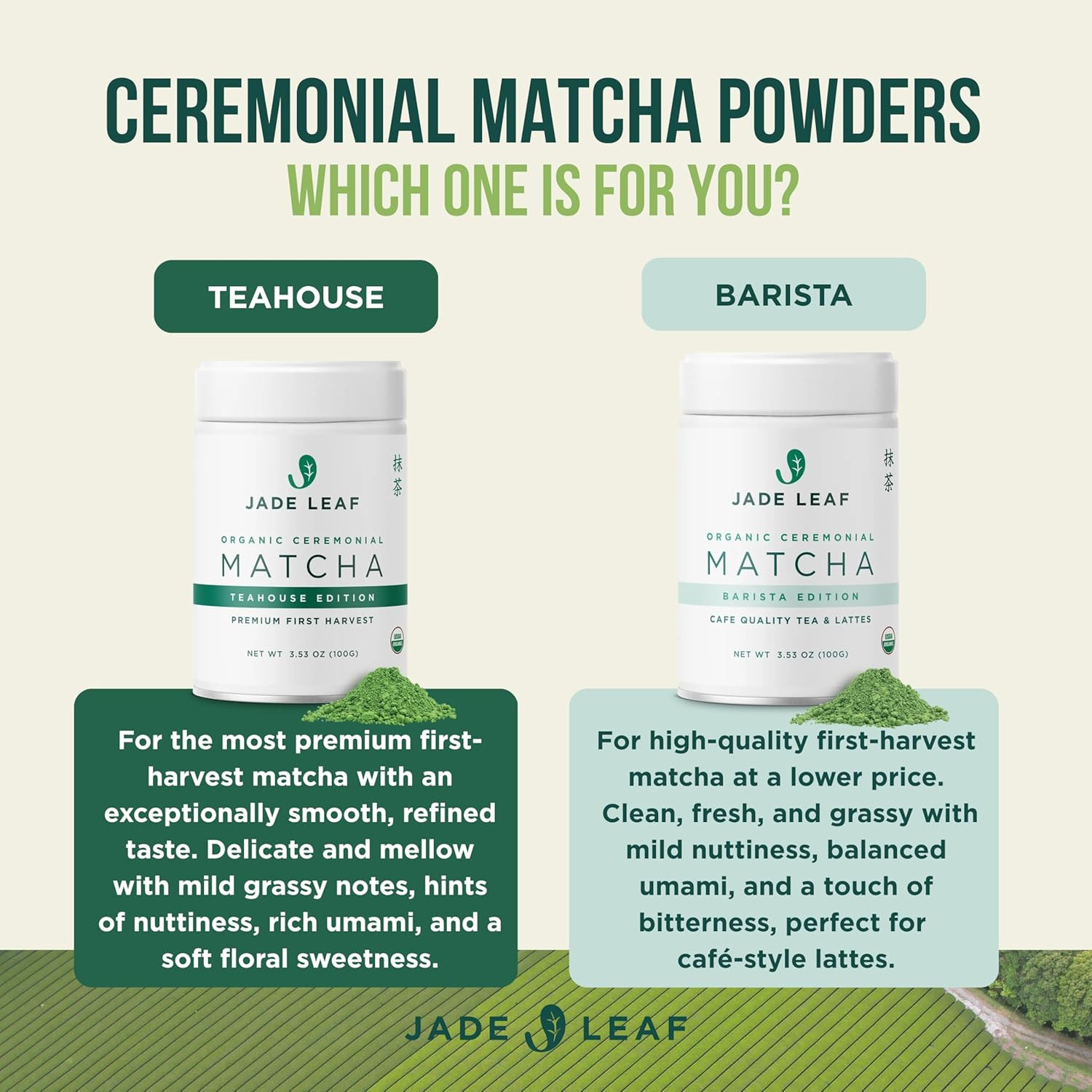 Jade Leaf Matcha Organic Ceremonial Green Tea Powder – Teahouse Edition -Premium