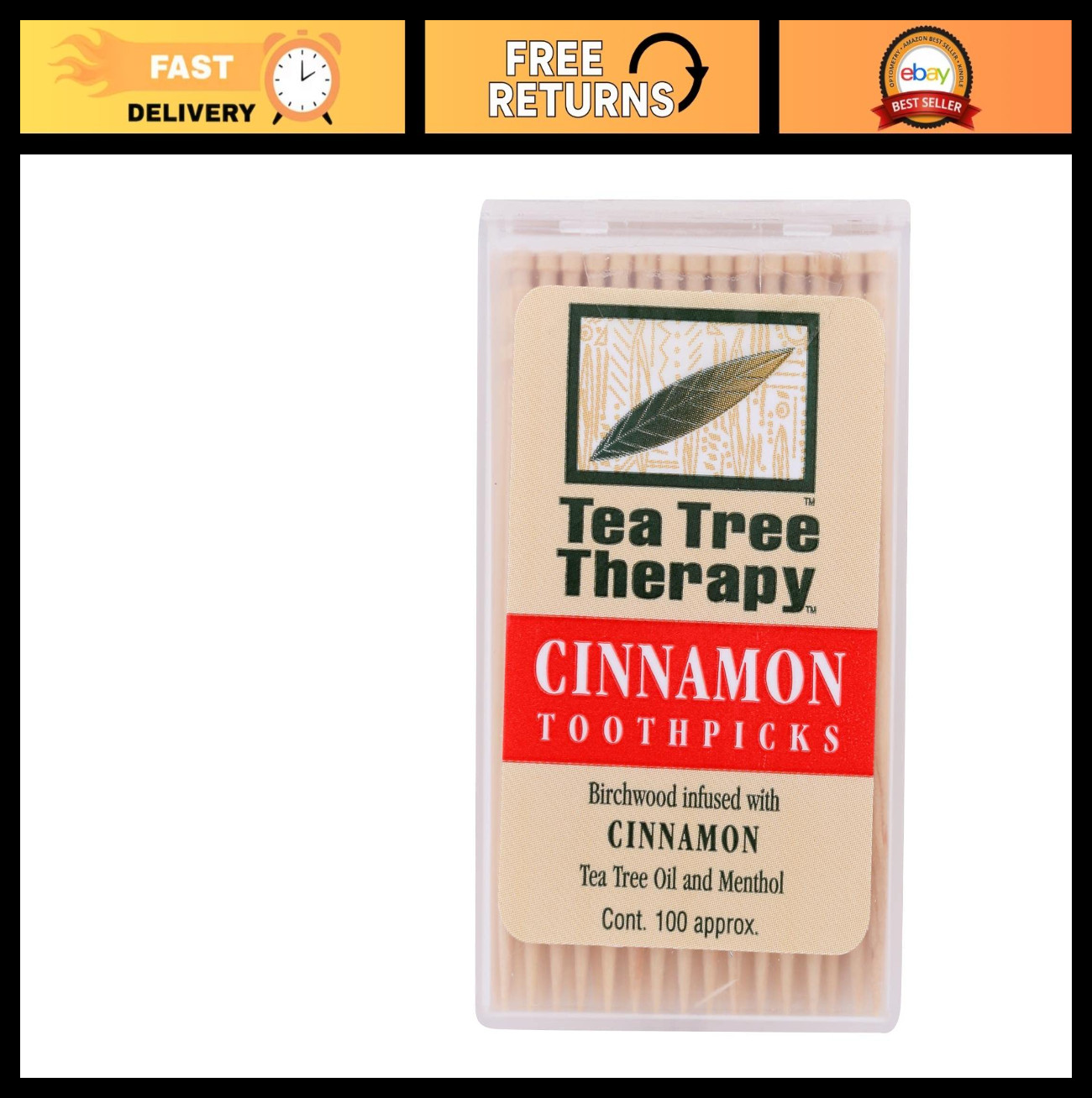 Cinnamon Tea Tree Toothpicks – 100 Count, 12 Pack, Natural Oral Care, Fresh Brea