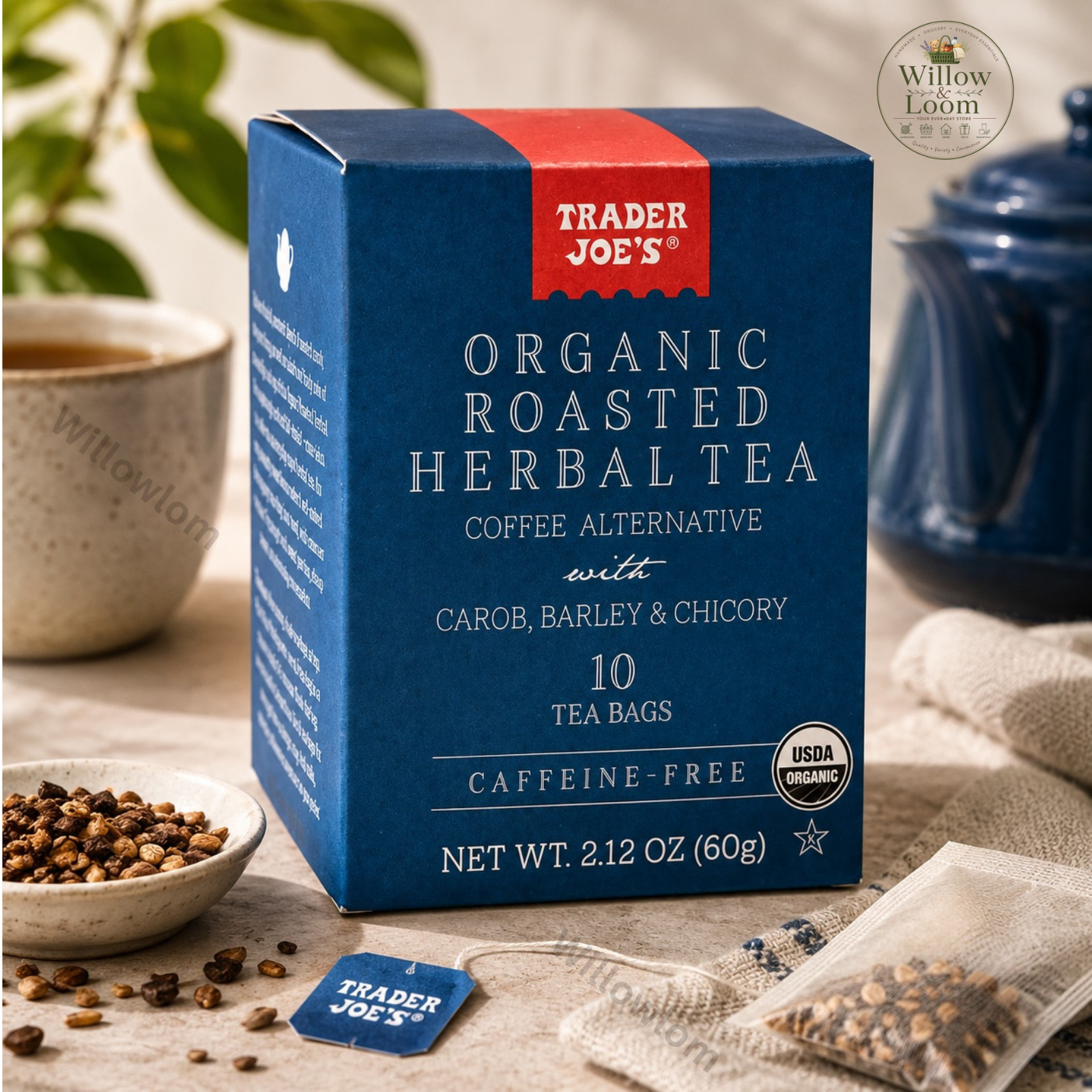 Pack of 2 Trader Joes Organic Roasted Herbal Tea Coffee Alternative 10 Tea Bags
