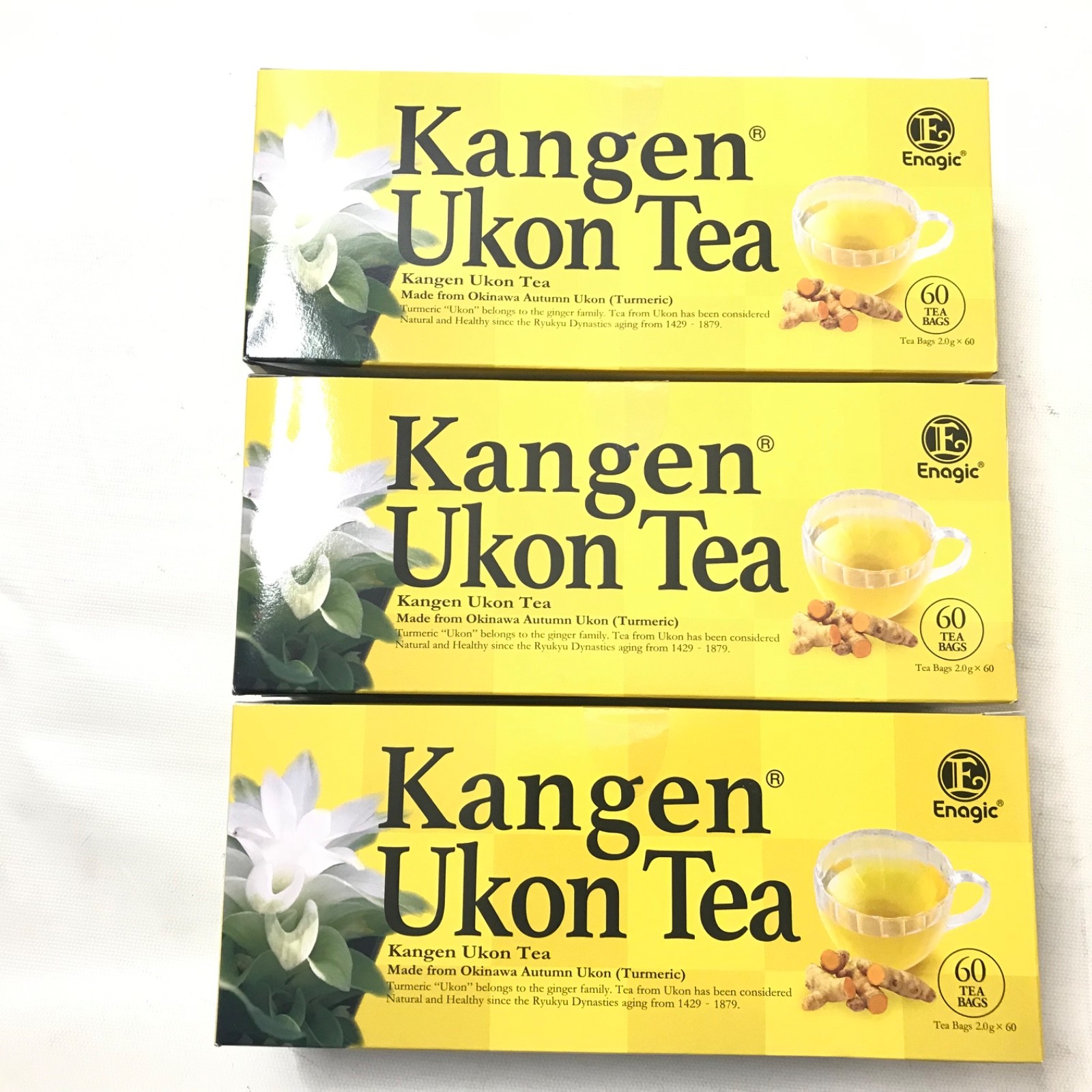 Lot of 3 Enagic Kangen Ukon Turmeric Tea 60 Bags, 100% Organic, Sealed Exp 09/27