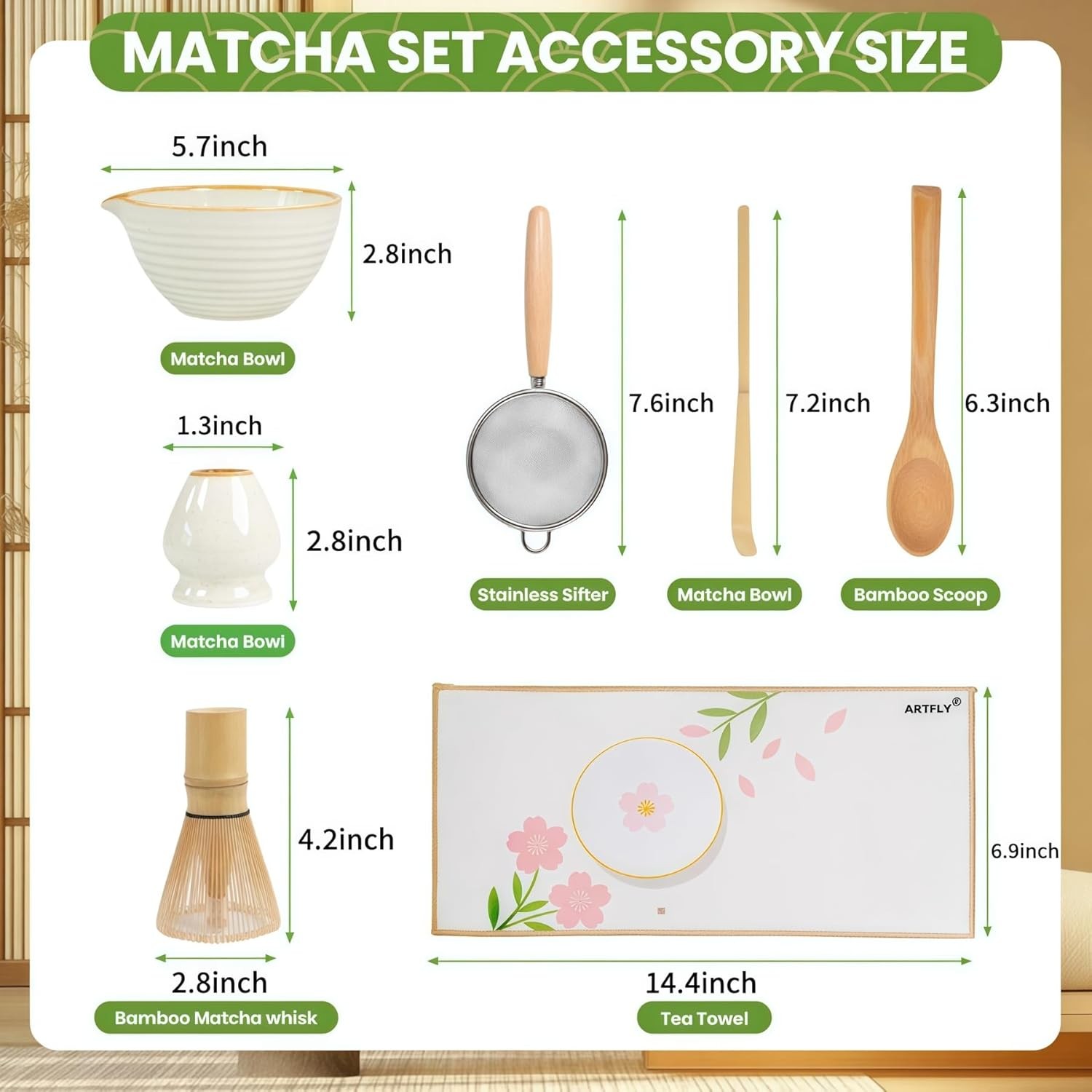 Matcha Whisk Set 7 Pcs, Japanese Making Kit with Ceramic yellow