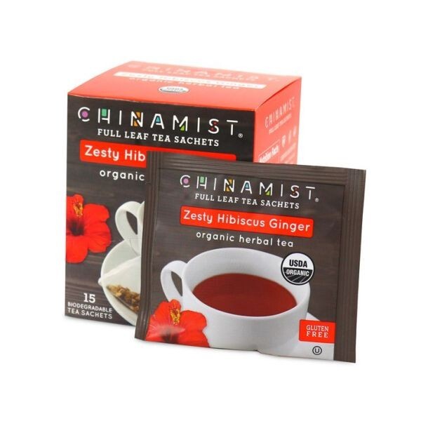 China Mist – Zesty Hibiscus Ginger Organic Black Full Leaf Tea Sachet, 2 Boxes