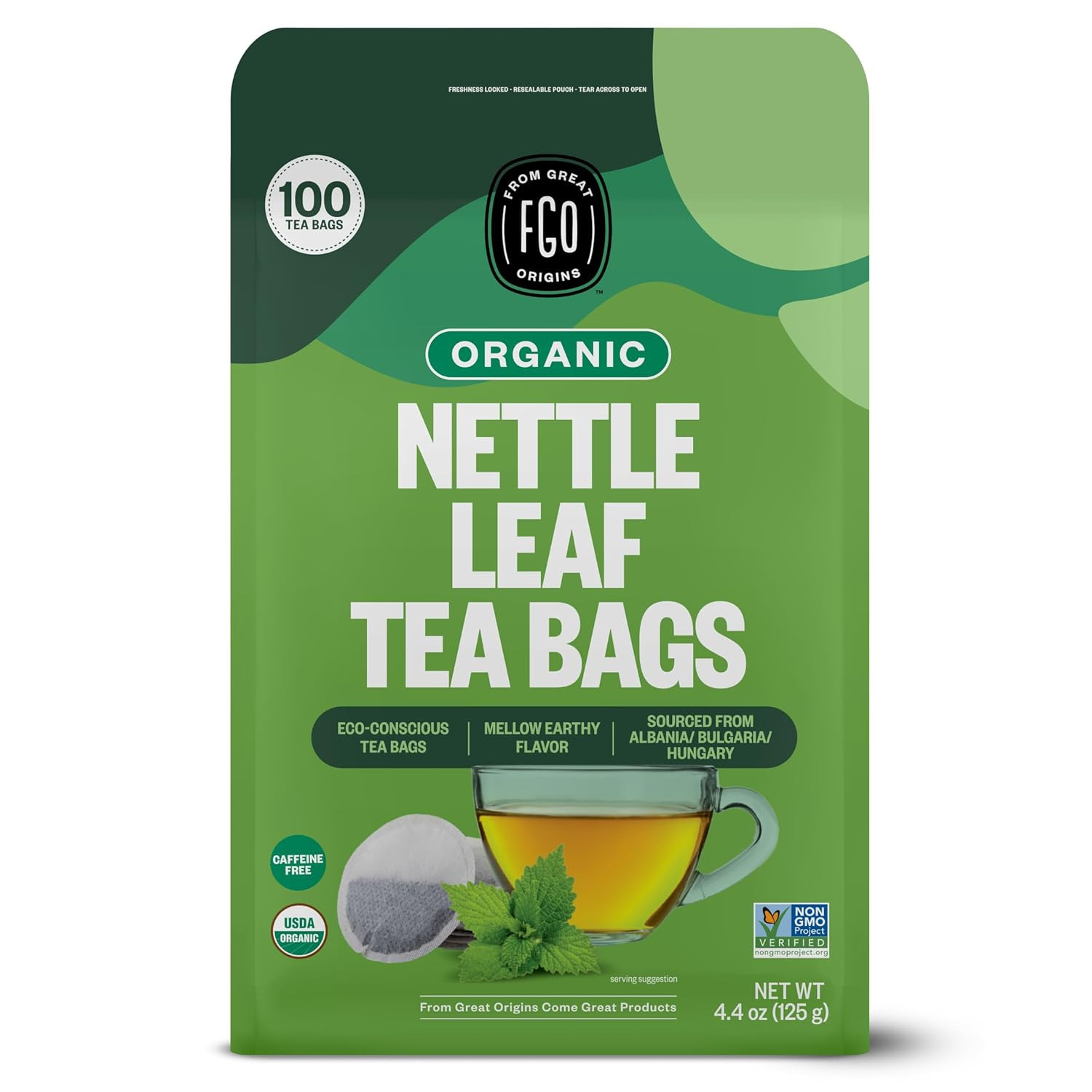 Organic Nettle Leaf Tea, 100 Count, Eco-Conscious Tea Bags, Caffeine Free, Resea