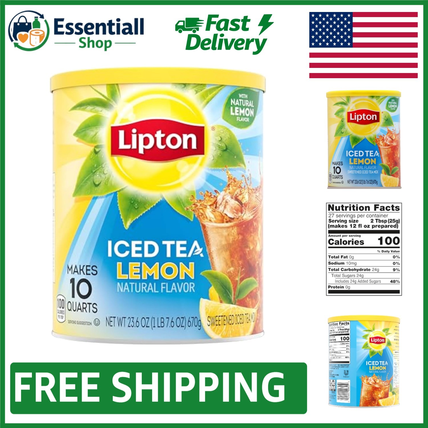 Luxurious Lemon Iced Tea Mix – Sweetened Powder, Makes 10 Quarts of Refreshment