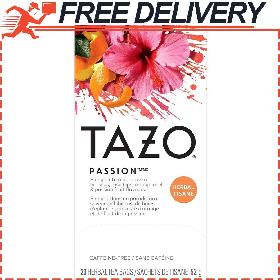 TAZO Passion Herbal Tea Bags, Hot or Iced, Caffeine Free, 20 Total Tea Bags