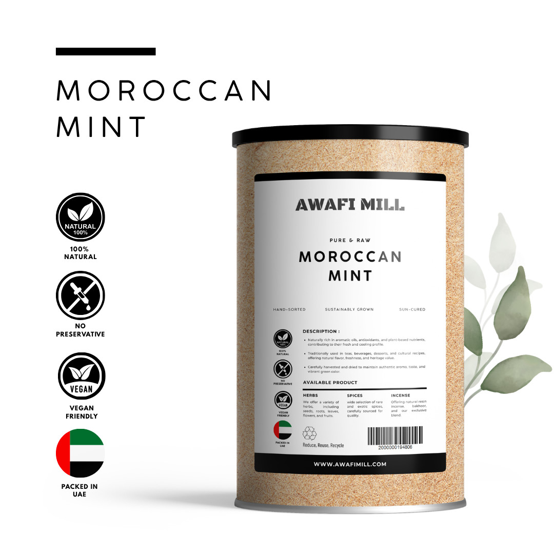 AWAFI MILL Moroccan Mint Green Full-Leaf Loose Tea – Farm Fresh – 250 g | 9 Oz