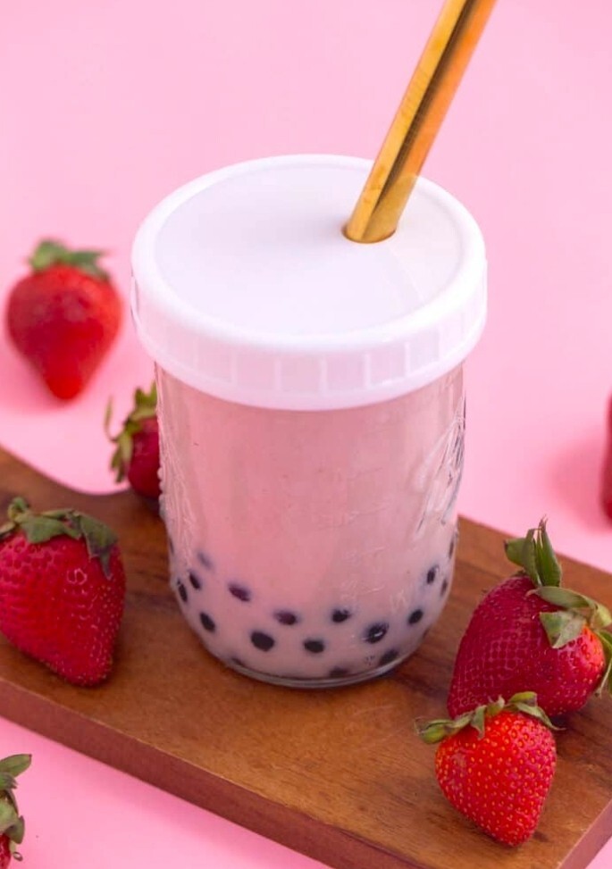 POSSMEI Bubble tea mix Strawberry Instant powder 500gW/ Black Bubble pears