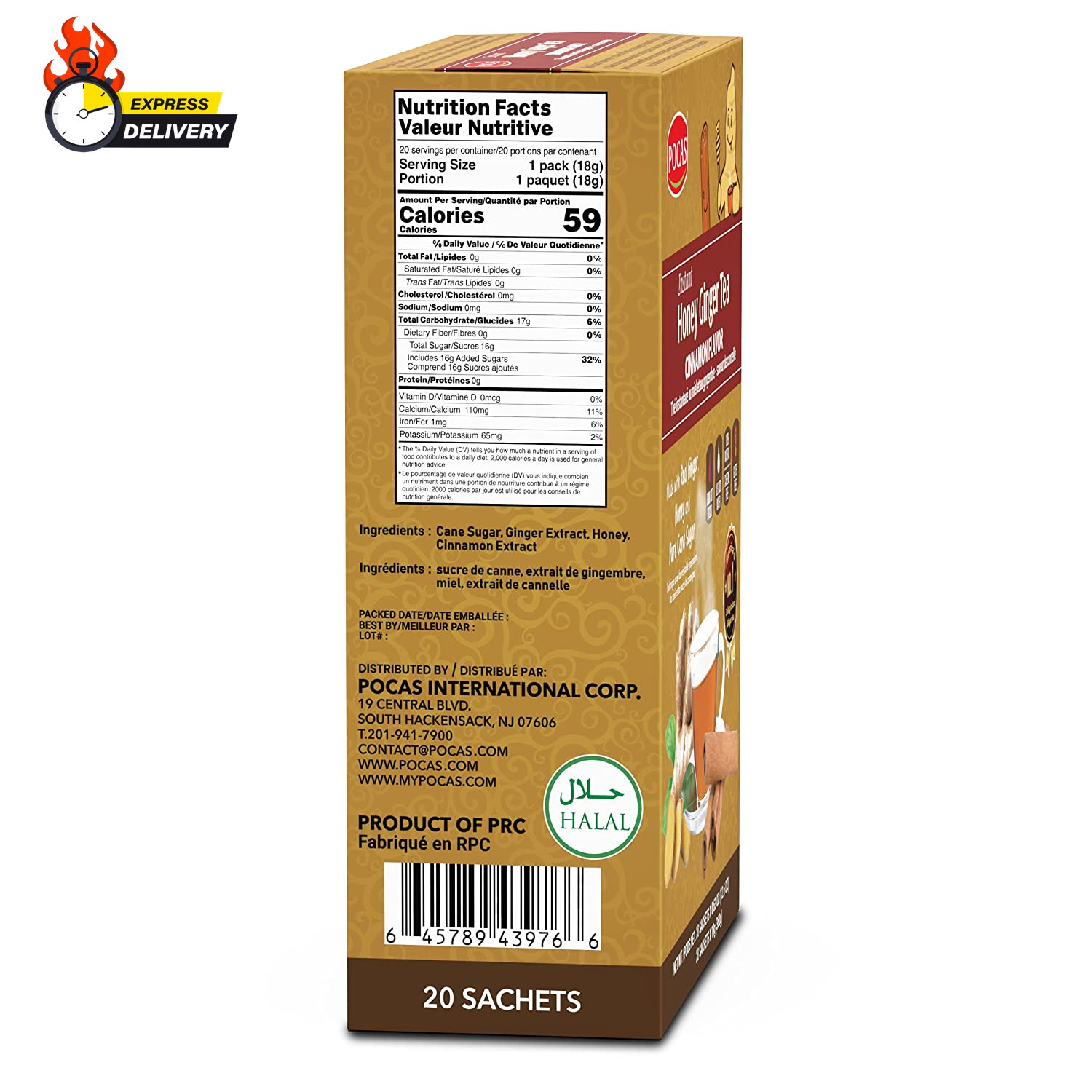 Honey Ginger Tea, Cinnamon, 18 Grams, 20 Bags (Pack of 2)