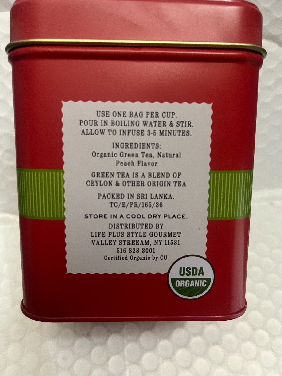 THE SECREST GARDEN ORGANIC PEACH GREEN TEA 50 TEA BAGS IN RECICLABLE TIN