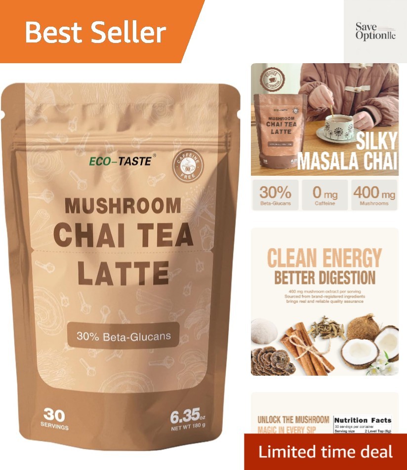 Chai Tea Latte with Mushrooms – 30 Servings, 30% Beta-Glucans – Lion’s Mane, …
