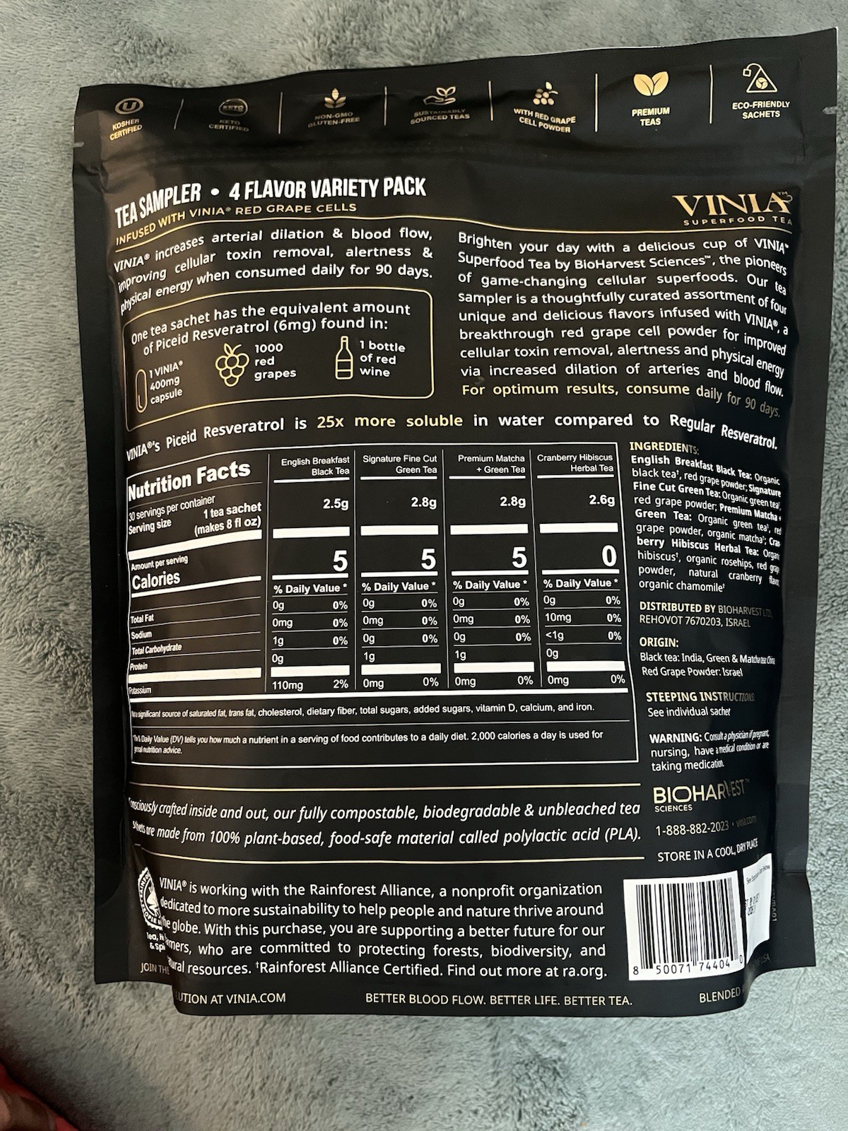 VINIA Tea Sampler, 4 Flavor Variety Pack. Made with organic Teas