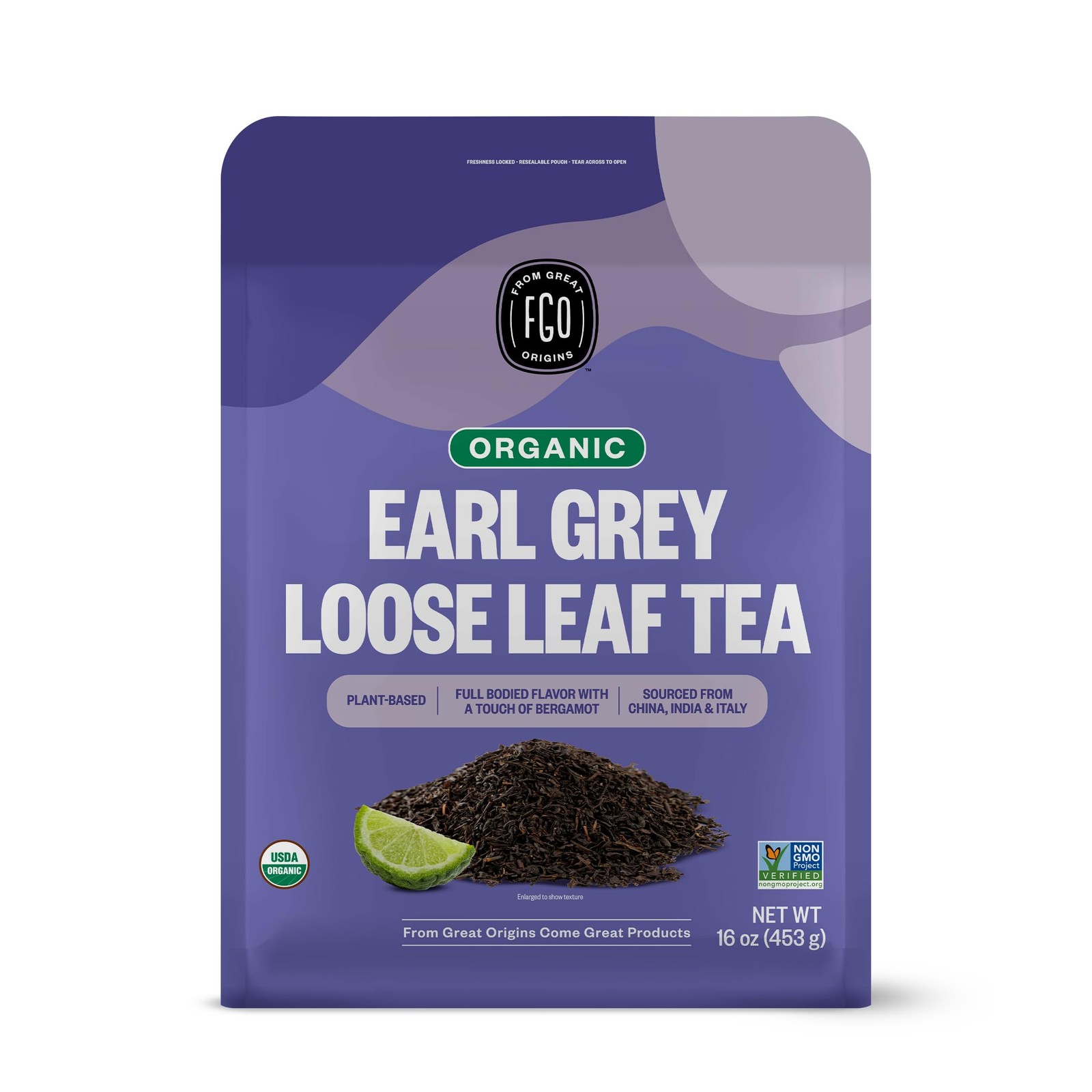 FGO Organic Earl Grey Black Tea, 16 Ounce Loose Leaf Bulk 1 Pound (Pack of 1)