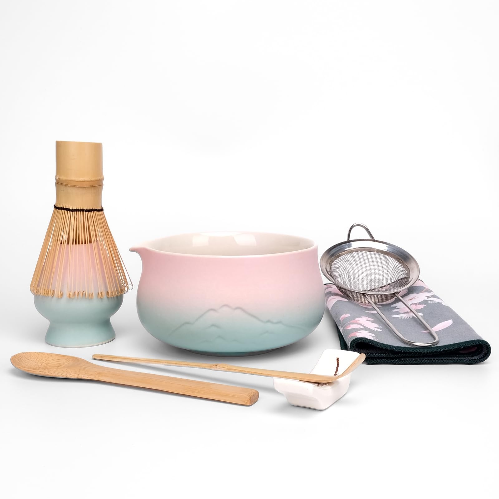 Matcha Whisk Set Japanese Tea Ceremony Kit 18 Oz Bowl 8 Pc Pink Green