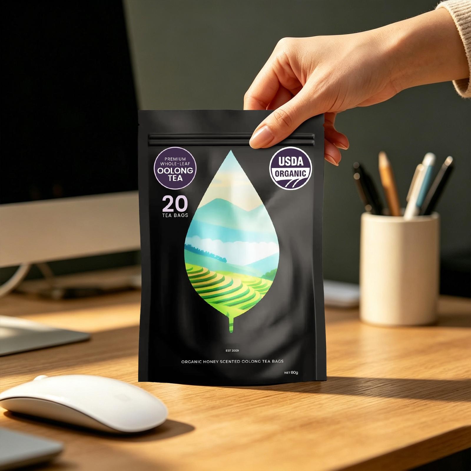 PiPi Tea Organic Oolong Bags – Whole Leaf, 20 (4g Each) 20