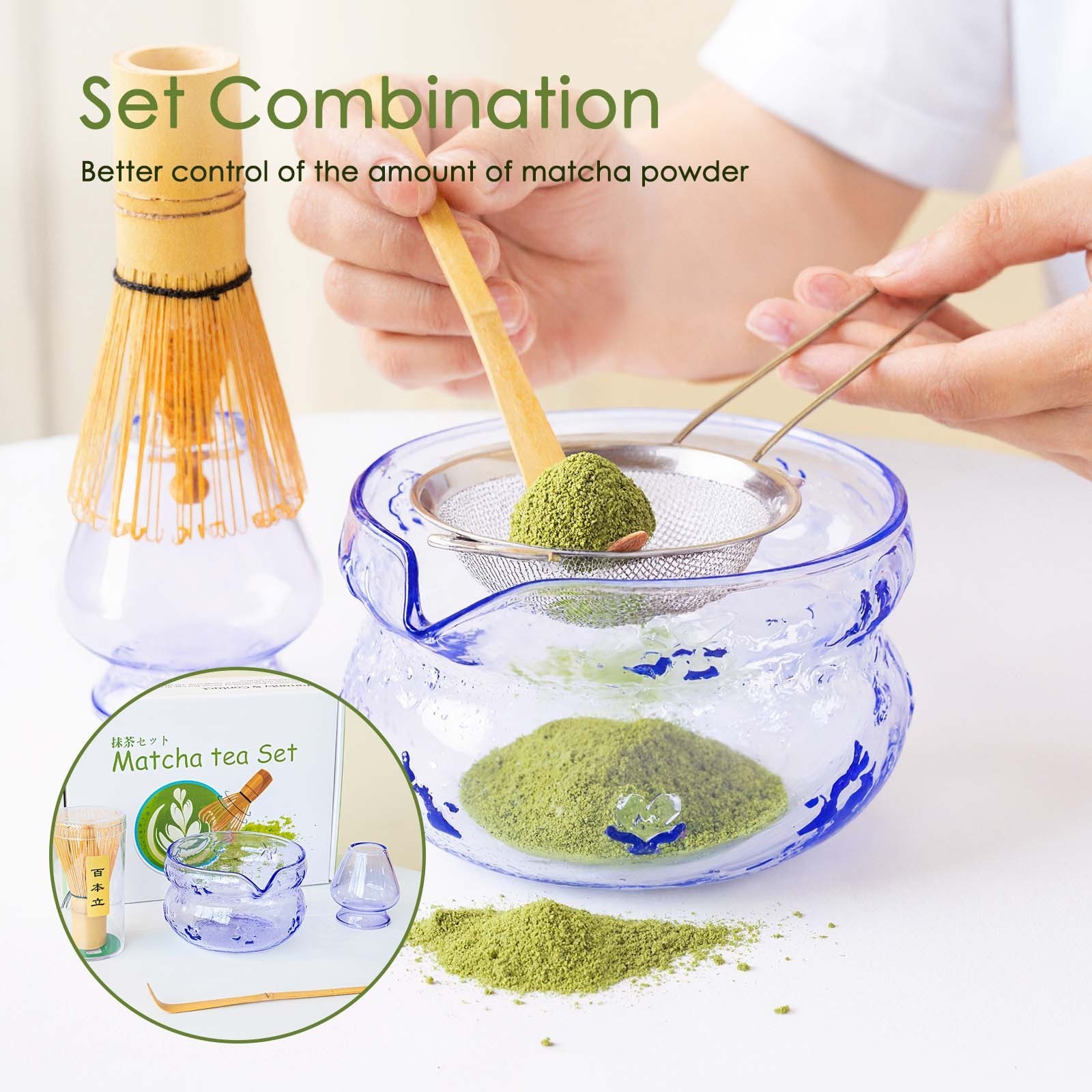 7Pcs Japanese Matcha Set Matcha Bowl with Pouring Spout Matcha Whisk Tea Scoop