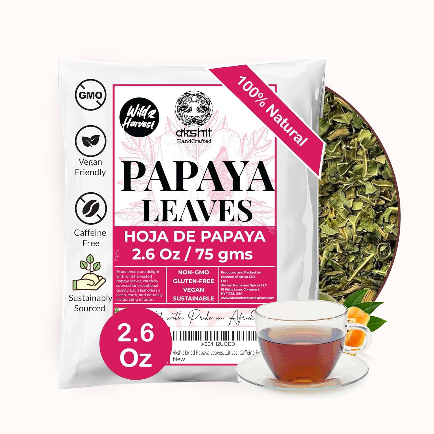 Dried Papaya Leaves, Leaf Tea, 100% Natural Green Papaya Leaf, 2.6Oz, Dried Loos