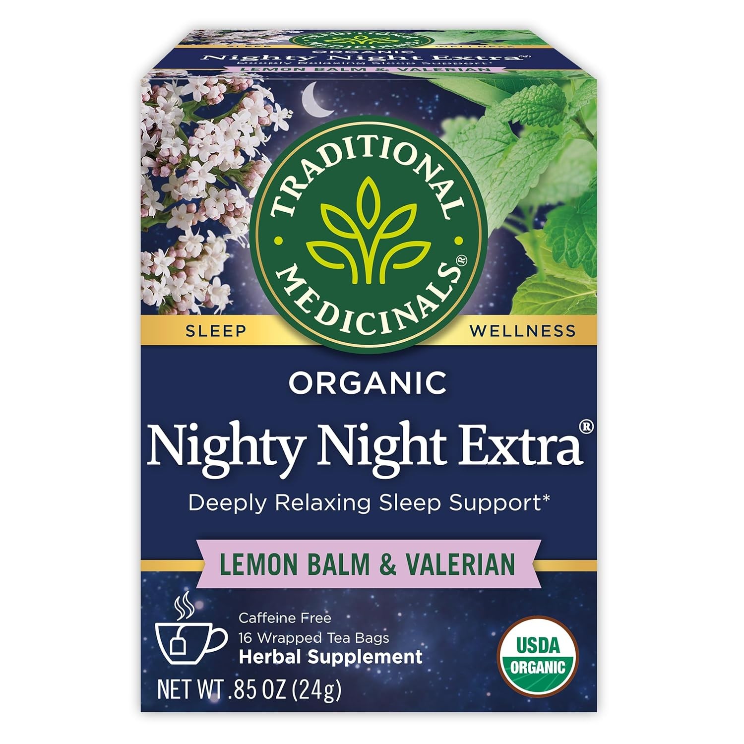 Traditional Medicinals Organic Nighty Night Extra Tea With Valerian Root for Rel