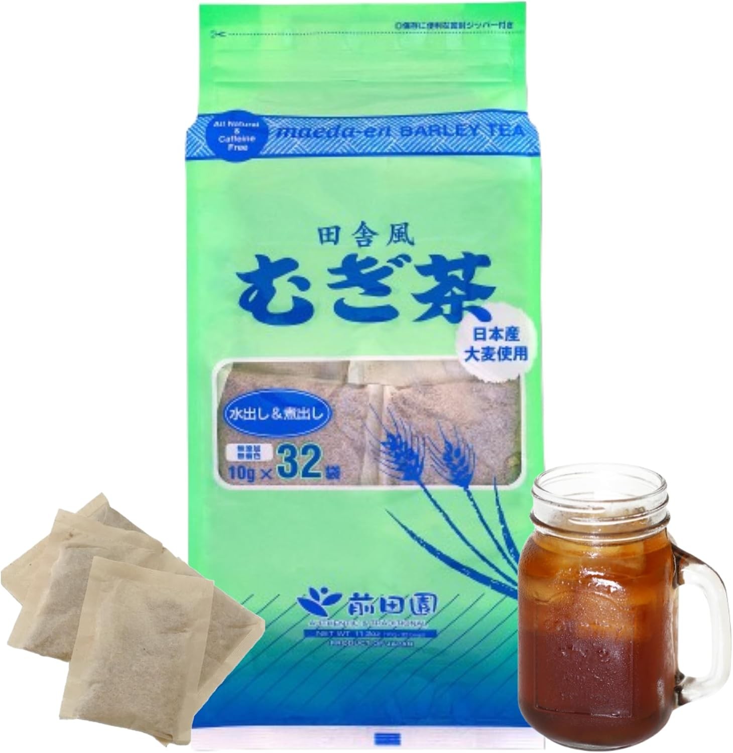 Mugi-cha Barley Tea 32 Tea Bags Caffeine Japanese Origin Individually Wrapped