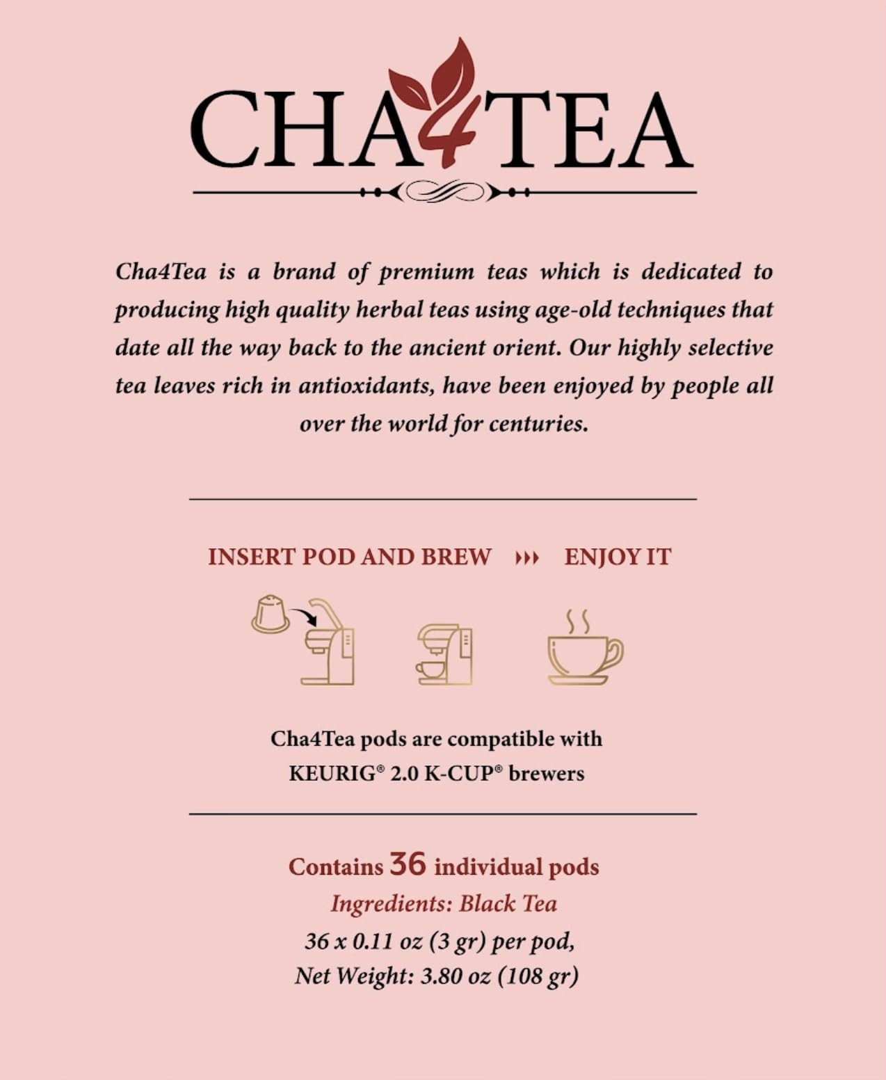 Cha4TEA 36-Count Black Tea Pods for Keurig K-Cup Brewers 36 Count (Pack of 1)