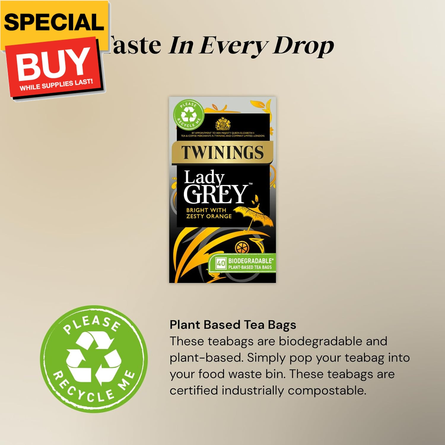 Lady Grey Tea | Bright & Refreshing Black Tea with Zesty Orange | 40 Biodegradab