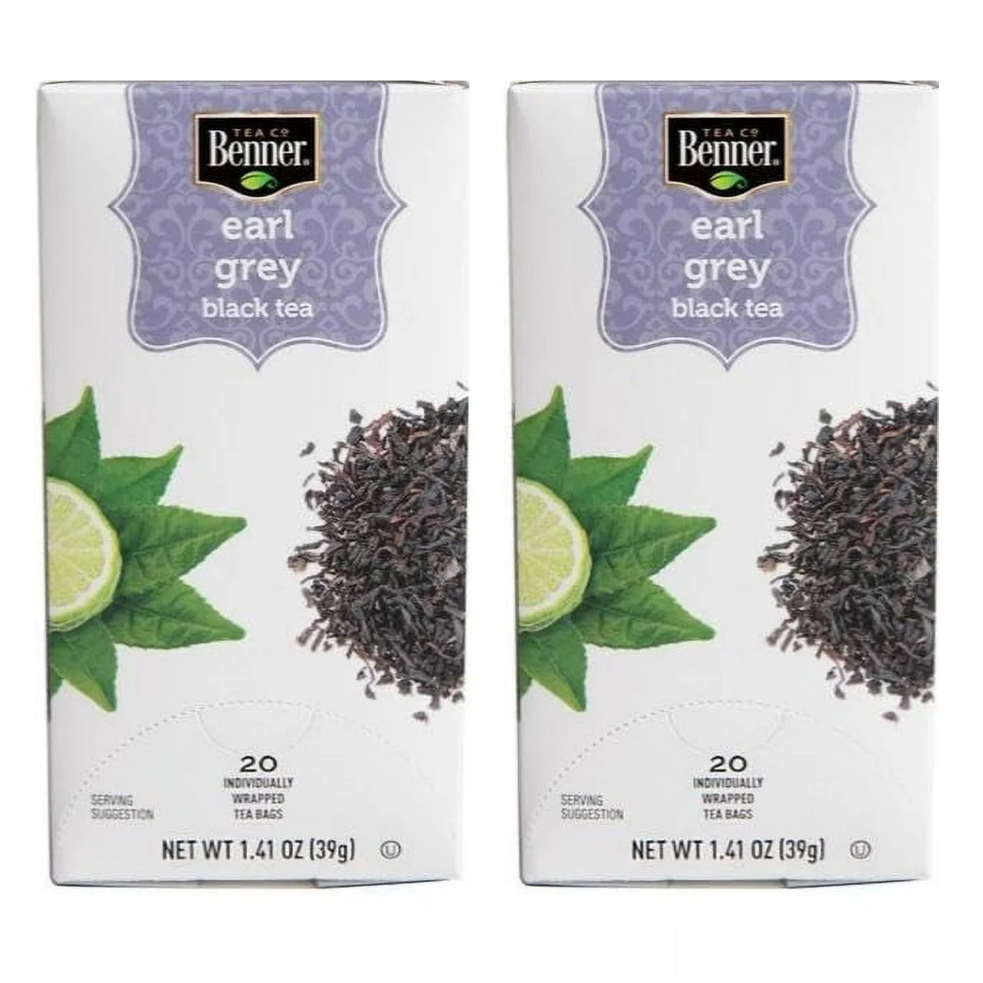 Benner Earl Grey Black Tea with Bergamot Oil, 20 Tea Bags (Pack of 2)