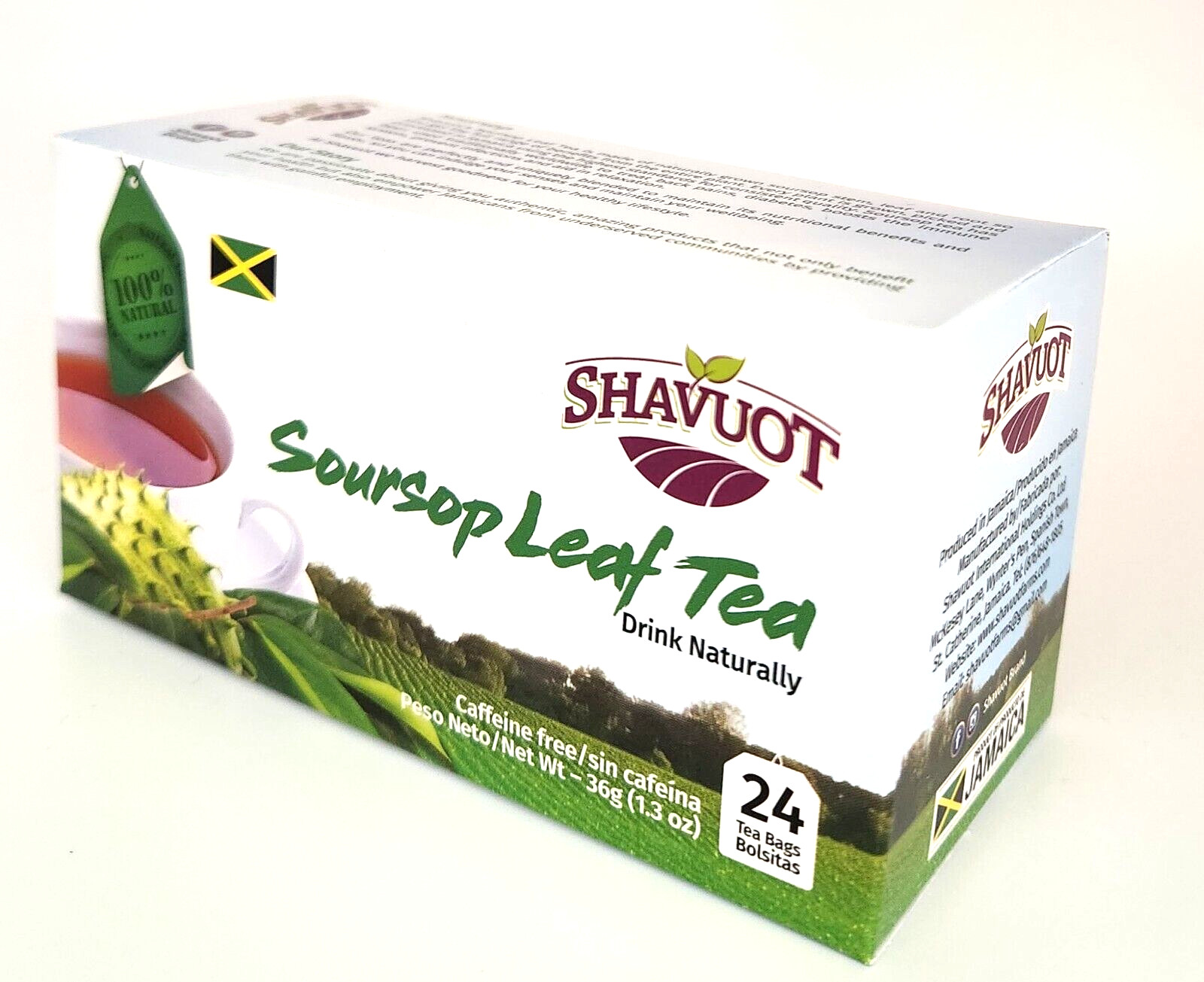 2 Boxes Shavuot Soursop Tea (24 Tea bags/Box) Caffeine Free Natural Herb