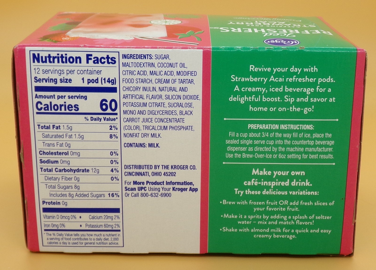 Kroger® Strawberry Acai Iced Refresher Pods, 12 ct Caffeine Free Creamy Beverage