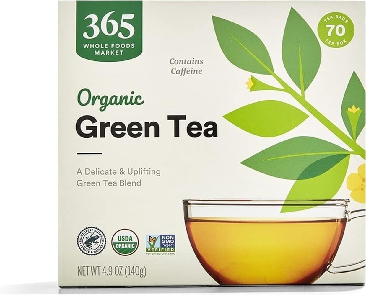 Organic Green Tea Bags, 70 Count | Antioxidant-Rich & High Caffeine Delight