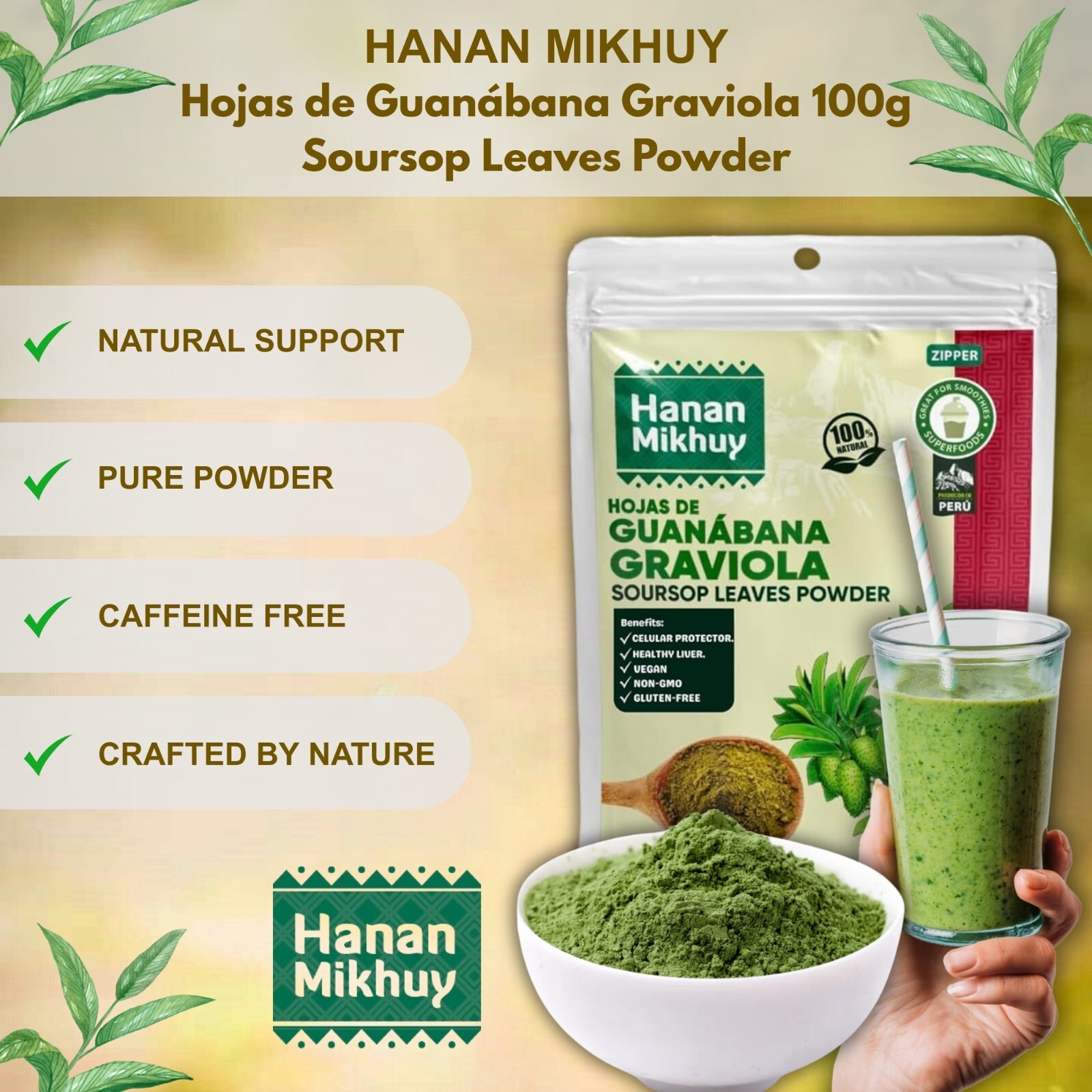 Hojas de Guanabana 100% Natural Graviola Soursop Leaf Powder for Vitality – Peru