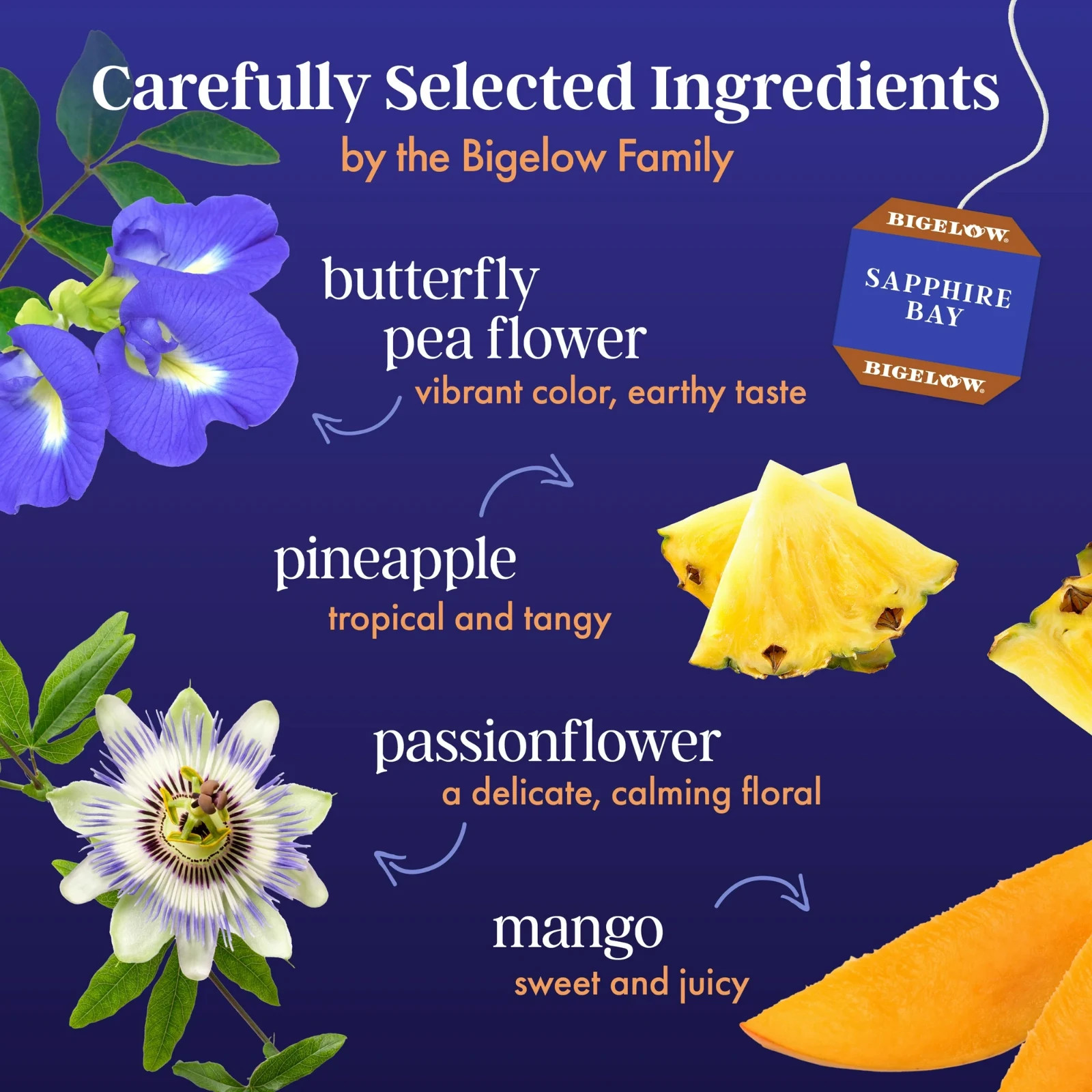 Bigelow Butterfly Pea Flower Sapphire Bay, Herbal Tea, Tea Bags, 18 Count