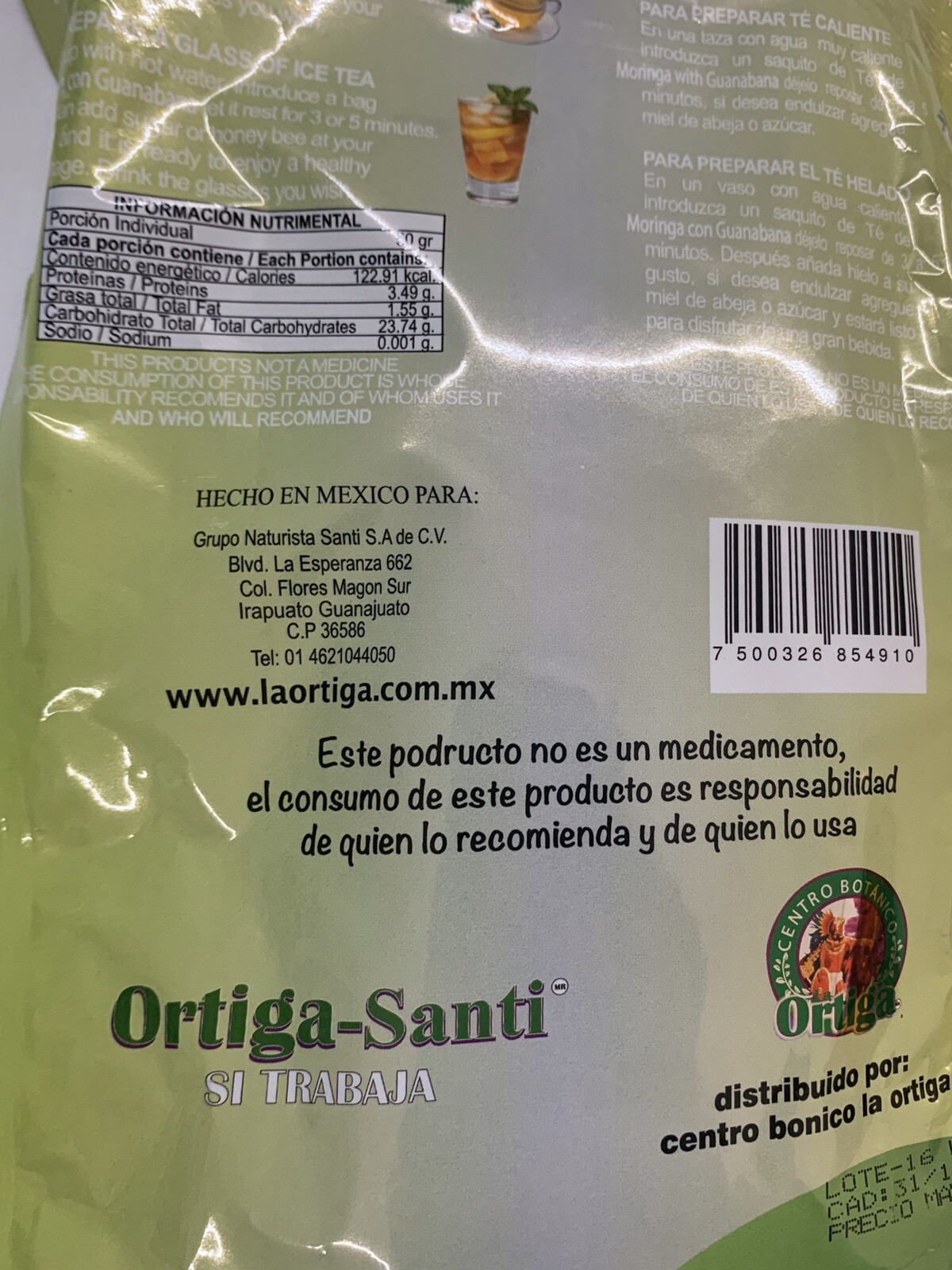 Te De Moringa Con Guanabana Reforzado Con Canela 25 Tea Bags 100% Natural