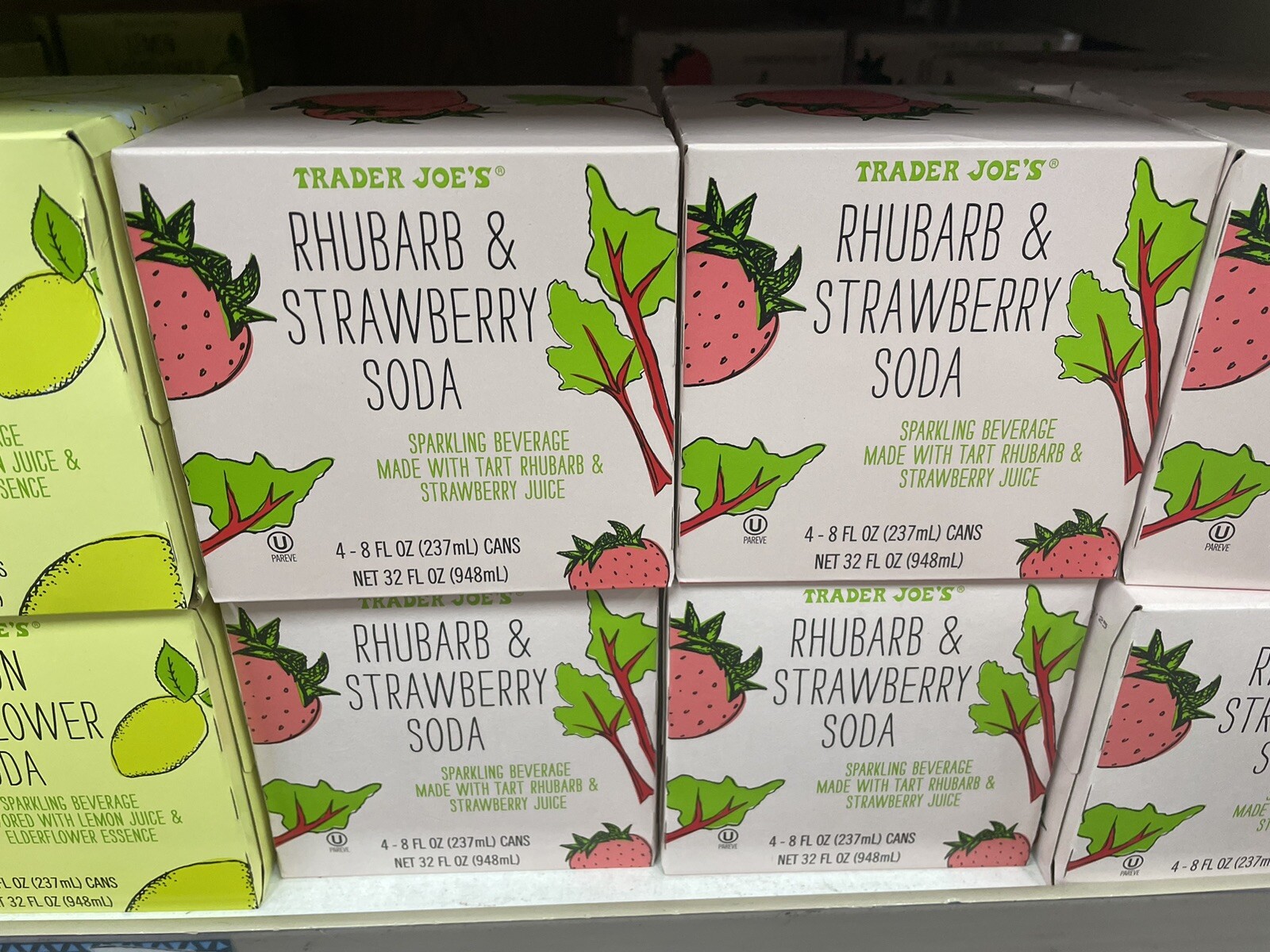 TRADER JOE’S RHUBARB & STRAWBERRY SODA 4 – 8.4 FL OZ CANS KOSHER