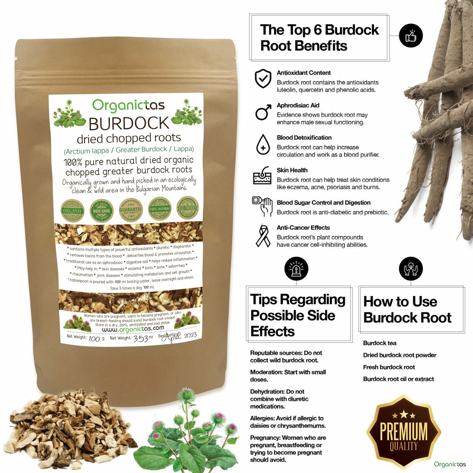 Organic BURDOCK ROOT Herbal Tea Dried Cut Arctium Lappa BEST QUALITY 100g/3.5oz