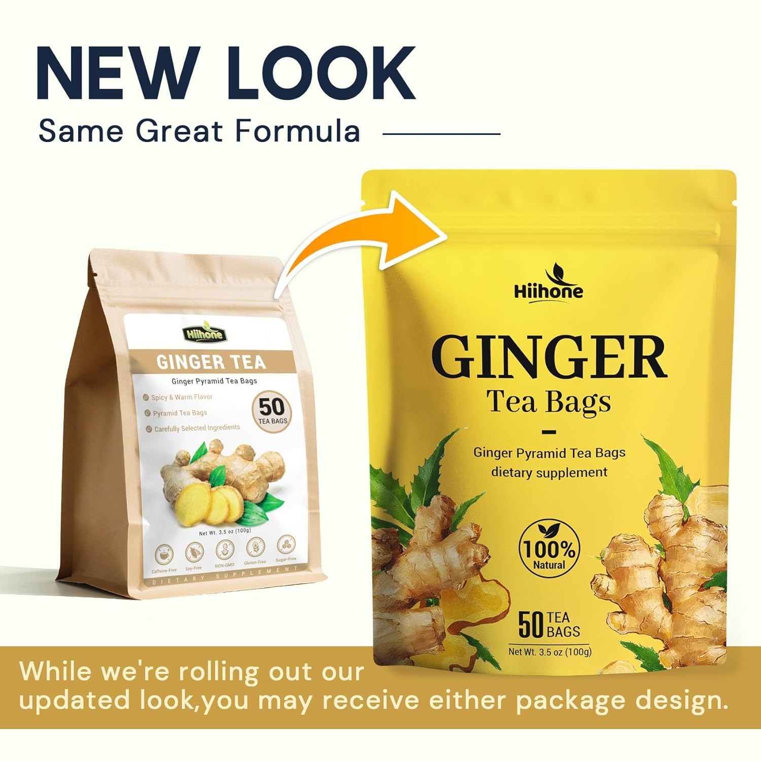 Ginger Root Herbal Tea – Caffeine Free, 50 Tea Bags