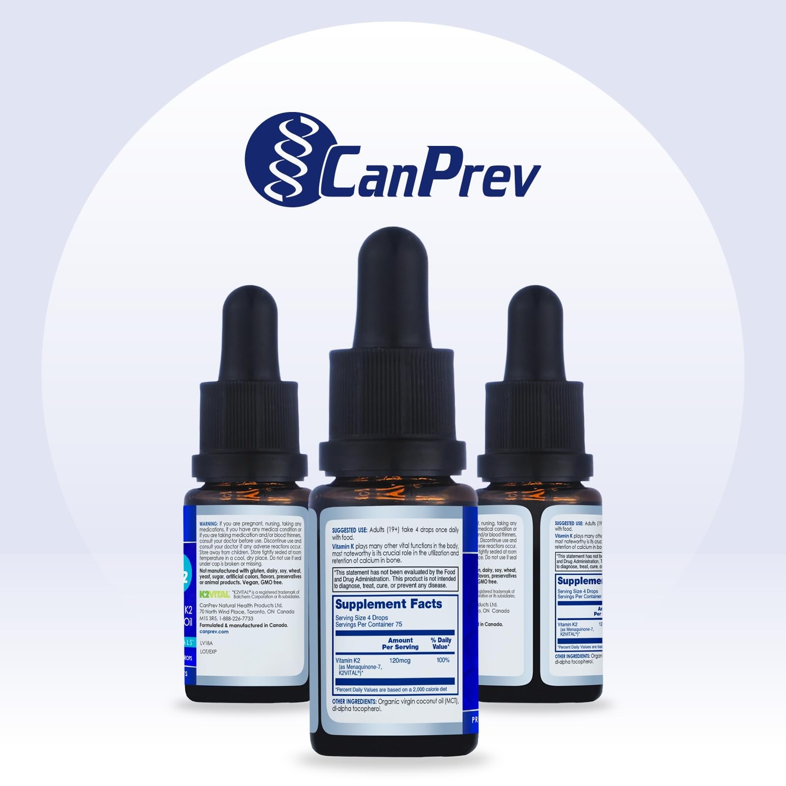 CanPrev K2 Drops, 15ml, 300 Servings, 30mcg MK-7 Vitamin 1 Count (Pack of 1)