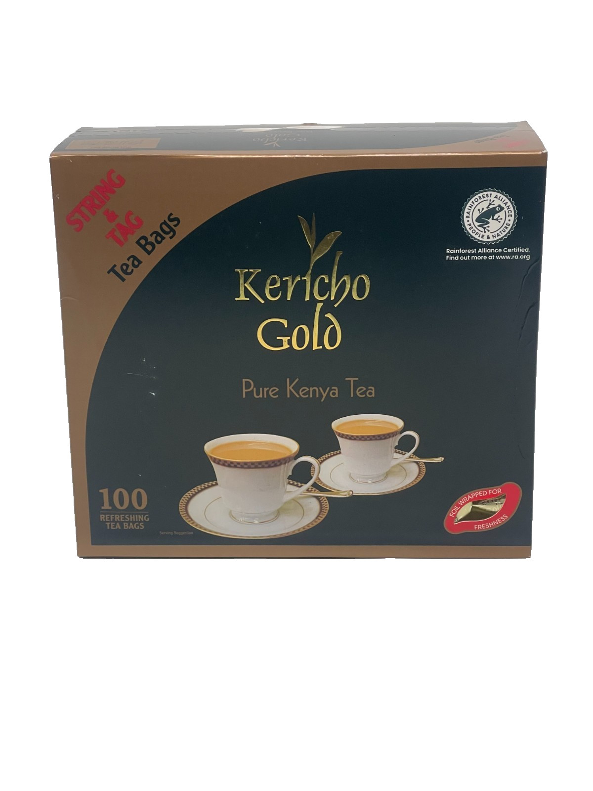 Kericho Gold Premium Black Pure Kenya Tea Bags 100 Pieces String & Tag Fairtrade