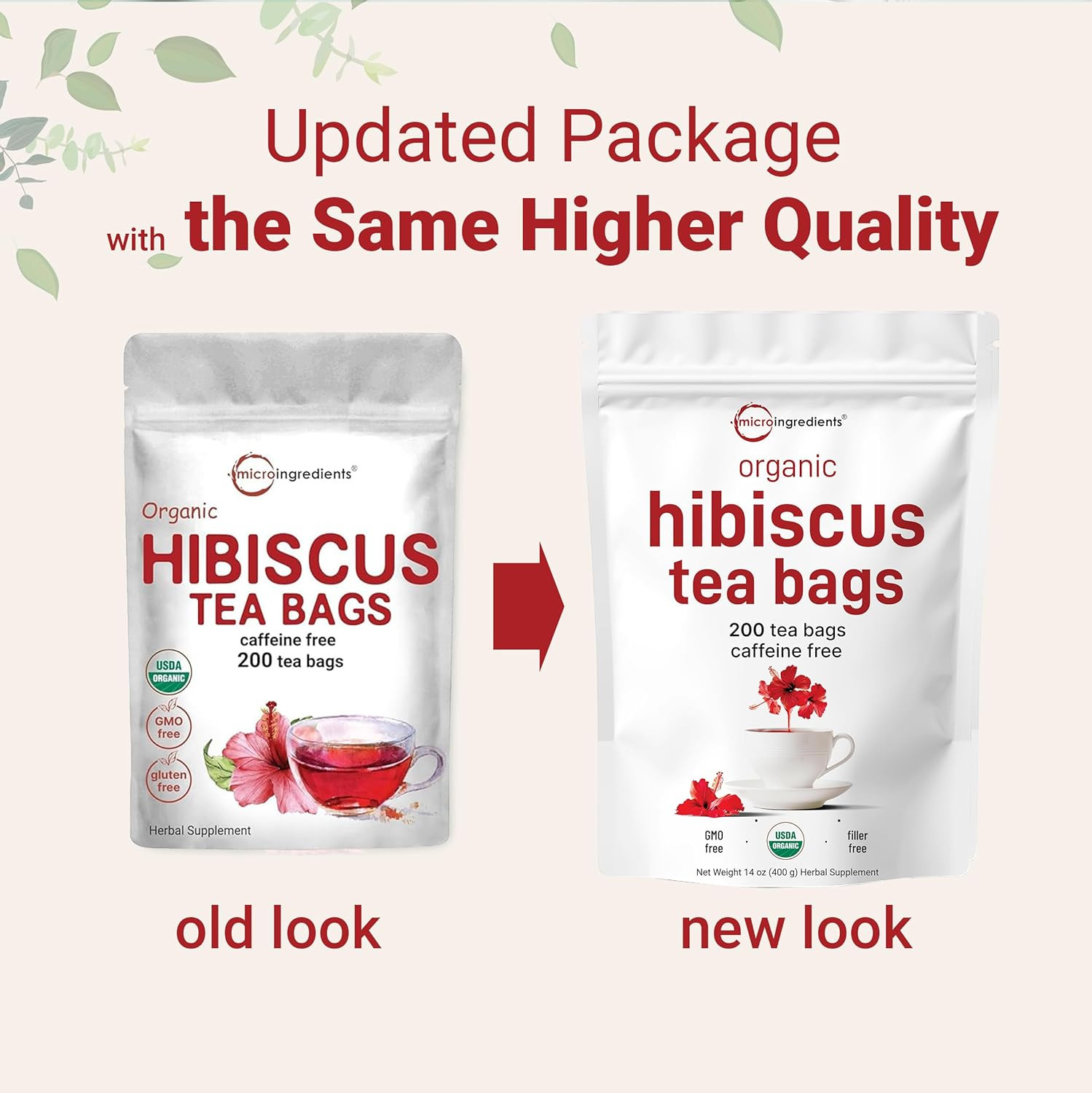Organic Hibiscus Tea Bags, 200 Count | Premium Source from Hibiscus Flowers | Ca