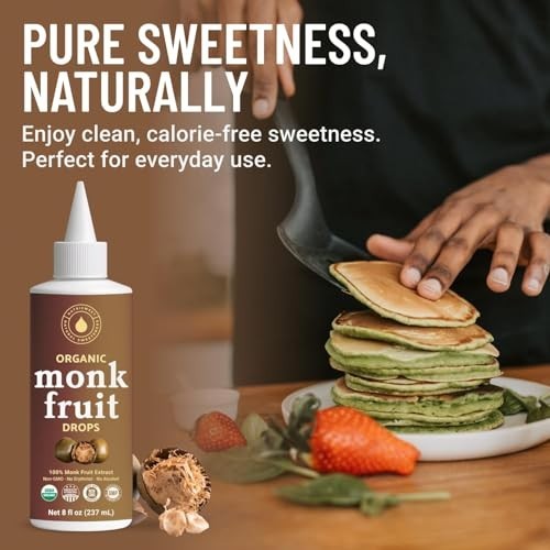 Organic Monk Fruit Liquid Sweetener Drops, 100% Pure Extract, Zero Sugar & No…