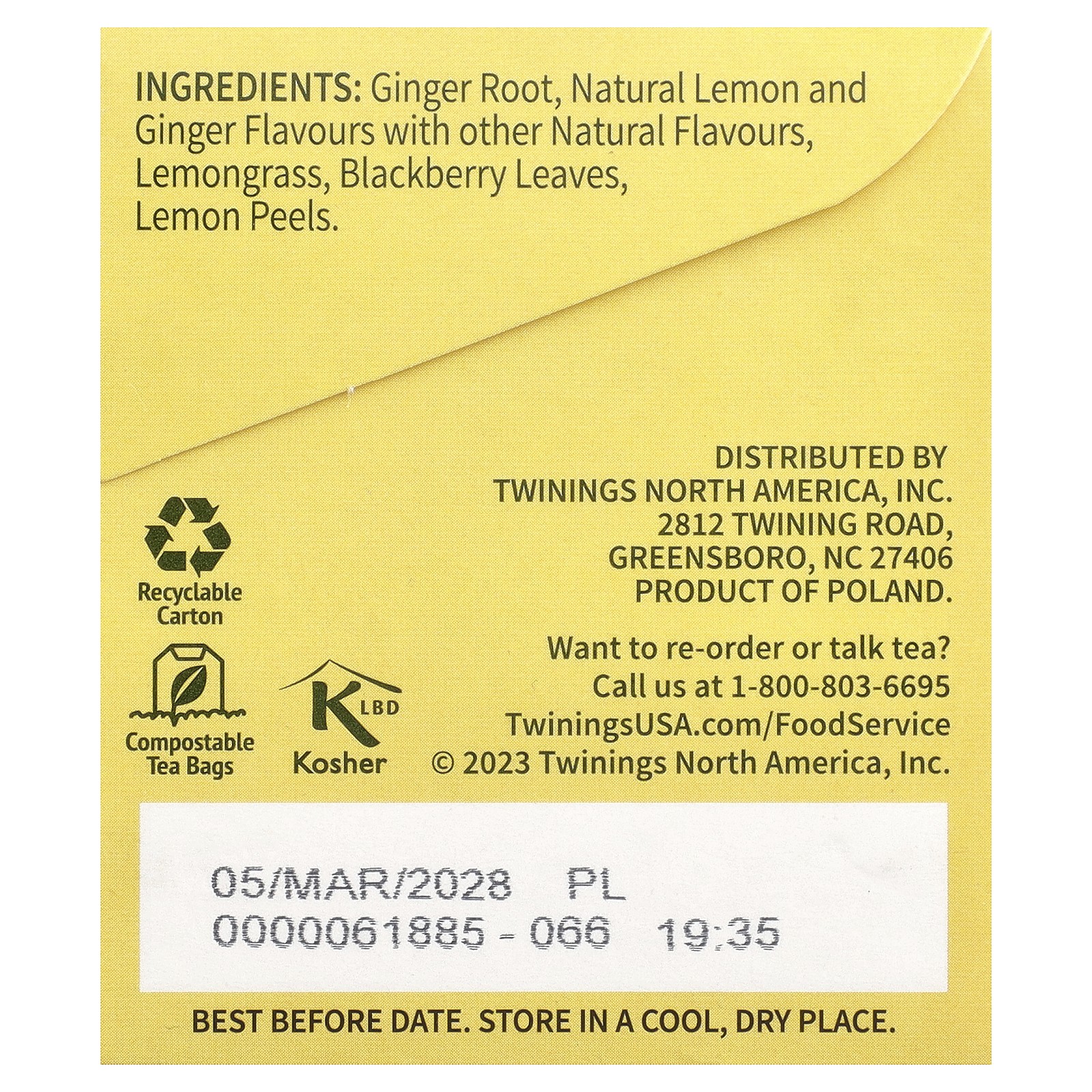 Flavoured Herbal Tea, Lemon & Ginger, Caffeine Free, 25 Tea Bags, 1.32 oz (37.5