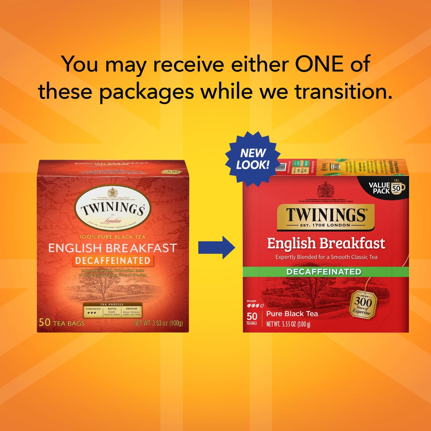 Twinings English Breakfast Tea, Decaffeinated 50 Count (Pack of 1), No Color