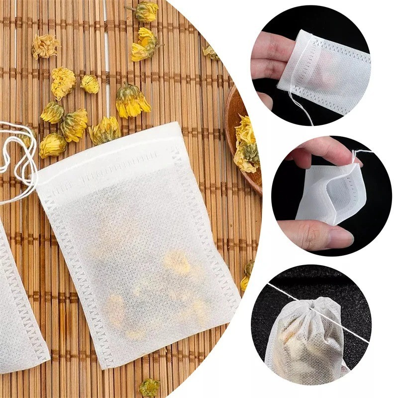 100pcs Disposable Empty Tea Bag Drawstring Seal Teabags Loose Leaf Tea Filters