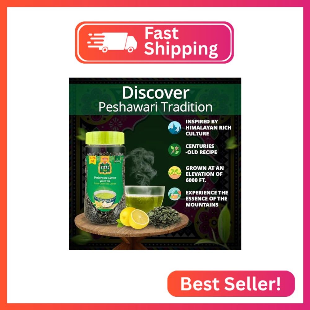 Peshawari Kahwa Tea – 220g Loose Leaf Jar, Premium Green Tea leaves, Freshly and