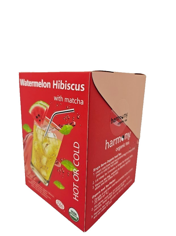 ICED TEA Cold Brew Watermelon Hibiscus Green w/ Matcha 25 Bags Harmony Organic