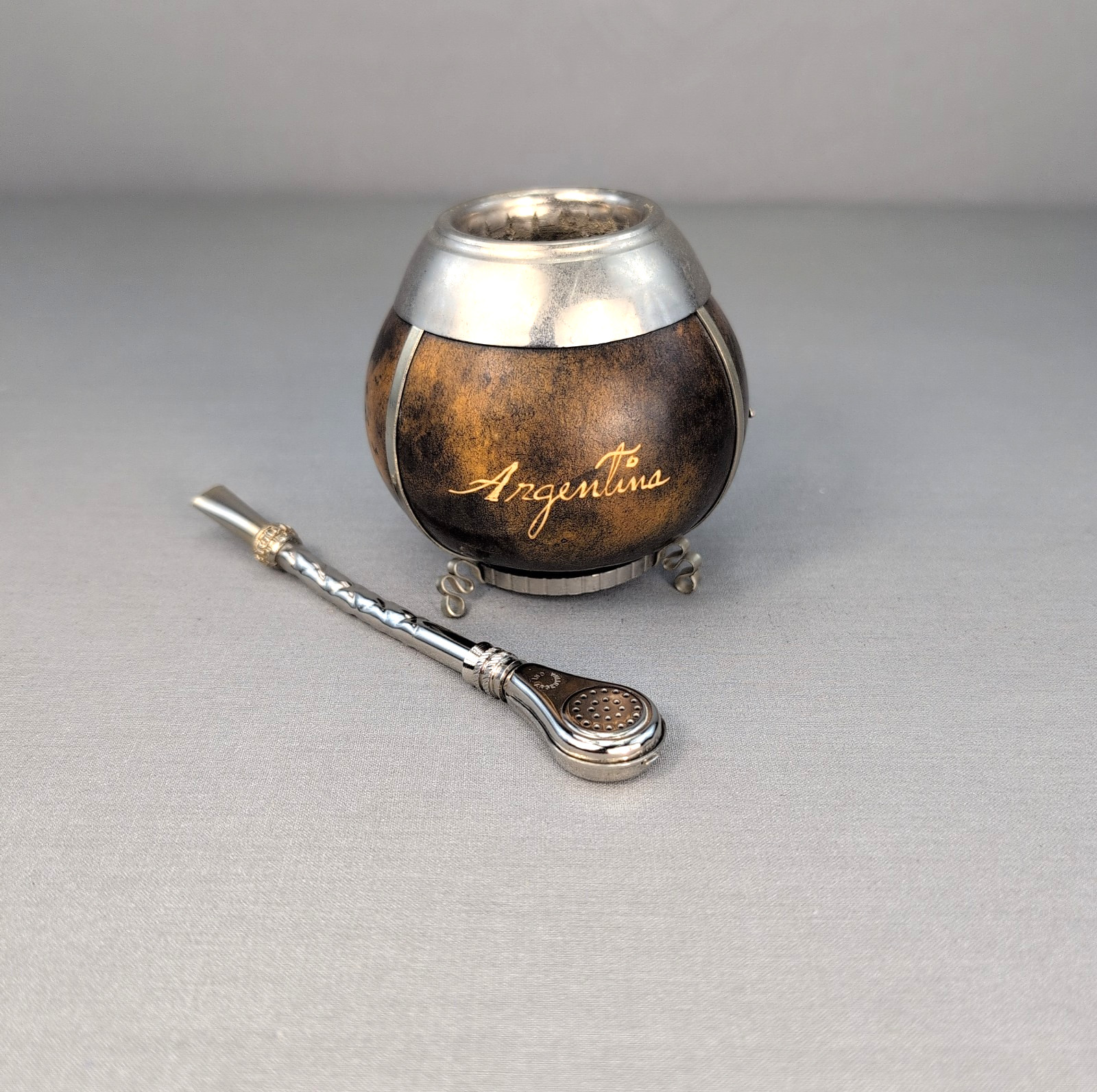 Argentina Yerba Mate Gourd Cup Set w Bombilla