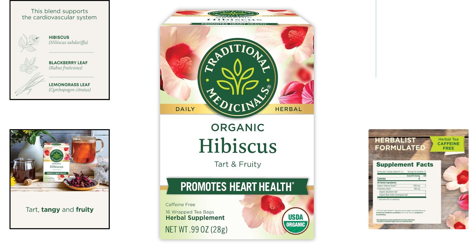 Caffeine-Free Organic Hibiscus Tea – 16 Compostable Tea Bags for Heart Health