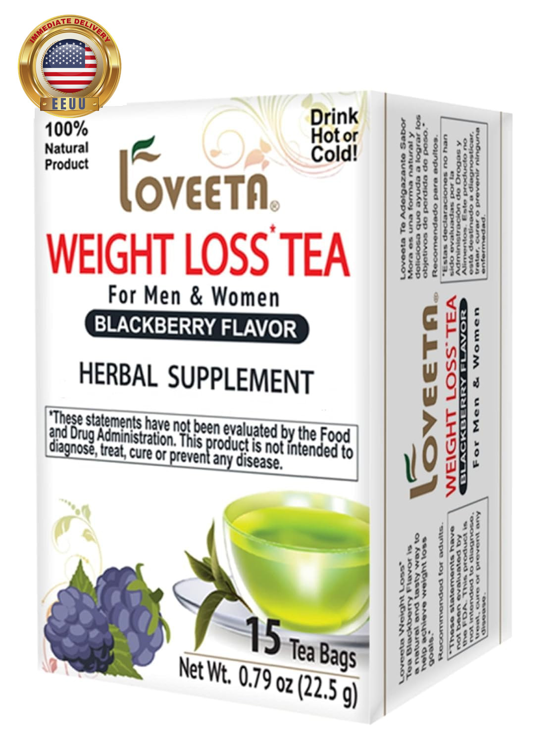 Loveeta Wellness Weight Loss Tea Blackberry – 15 Tea Bags (Gmo Free, Gluten Free